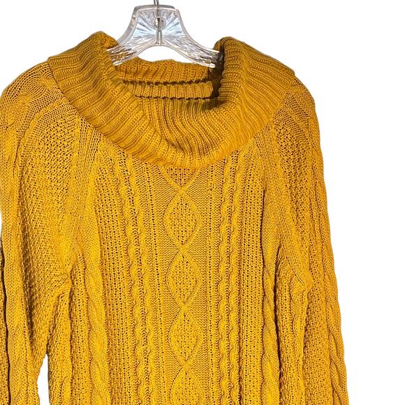 Cable Knit Cowl Neck Oversized Mustard  Long Sleeve Sweater - Picture 5 of 9